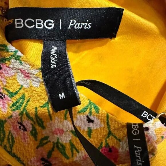 BCBG Paris MilkMaid Baby Doll Dress Midi Mustard Floral Size Medium - Picture 4 of 5